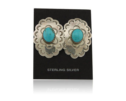 Navajo Hand Stamped Earrings 925 Silver Natural Turquoise Native Artist C.80's