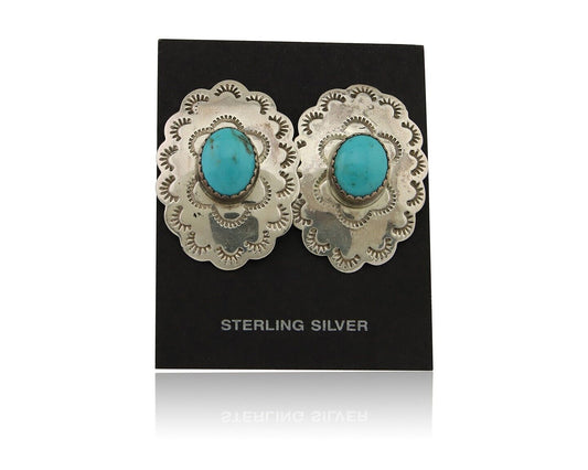 Navajo Hand Stamped Earrings 925 Silver Natural Turquoise Native Artist C.80's
