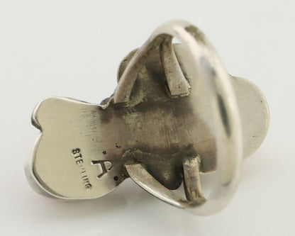 Navajo Ring 925 Silver Natural Mediterranean Coral Artist Signed A C.80's
