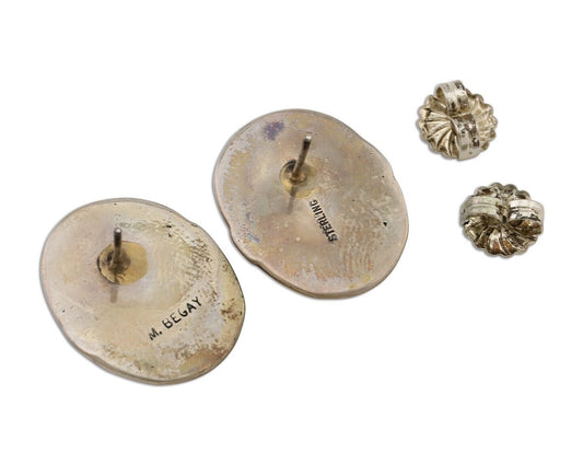 Navajo Earrings 925 Silver Mined Turquoise Artist Signed M Begay C.80's