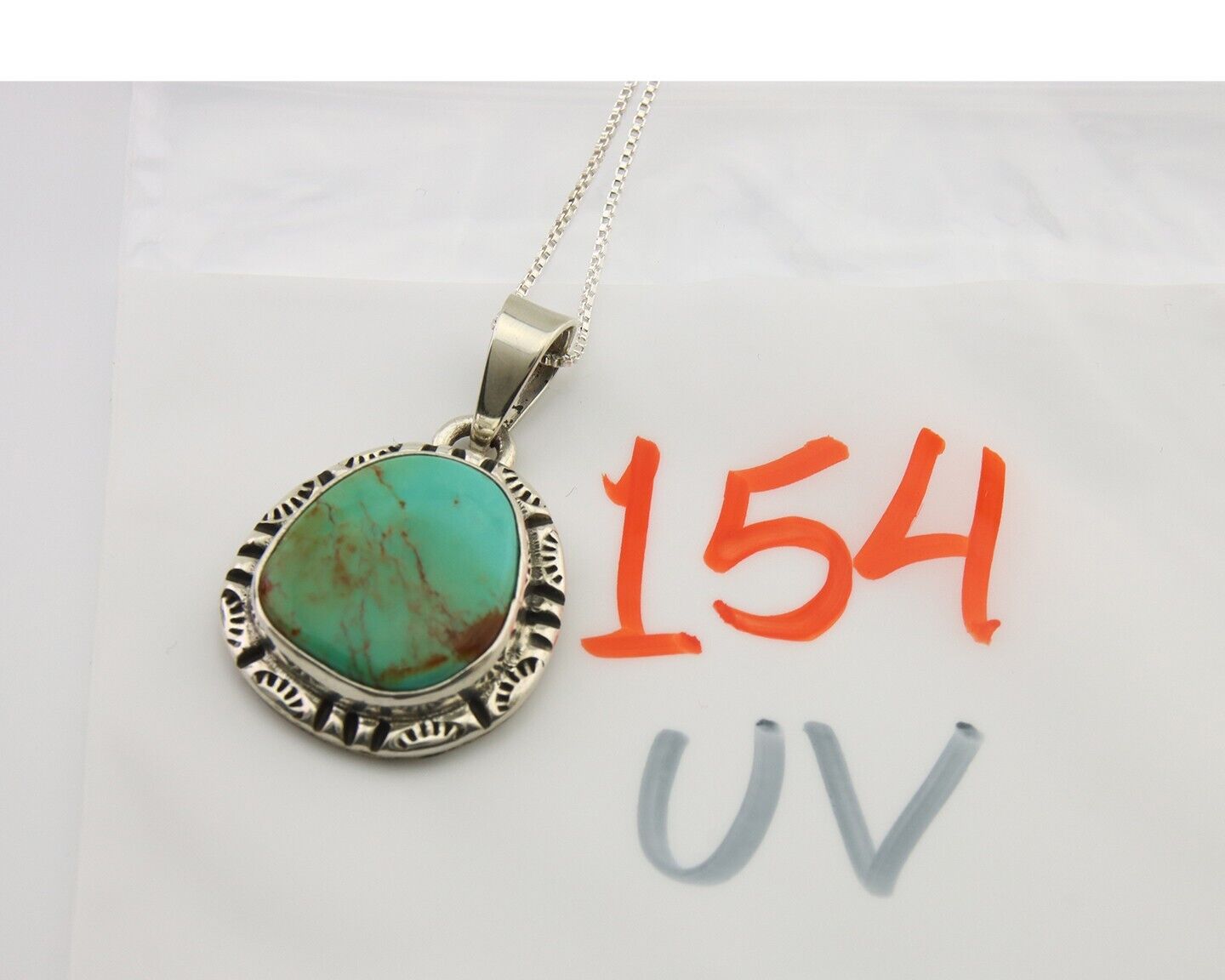 Navajo Necklace 925 Silver Natural Turquoise Artist Signed Gecko C.80's