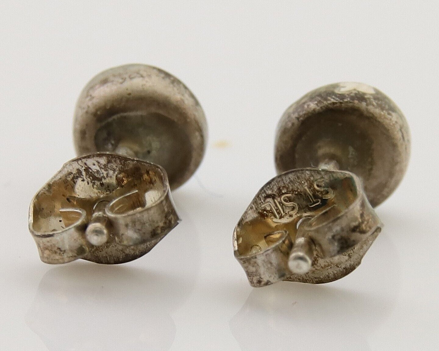 Navajo Earrings 925 Silver Inlaid Natural Onyx & Turquoise Native American C.80s