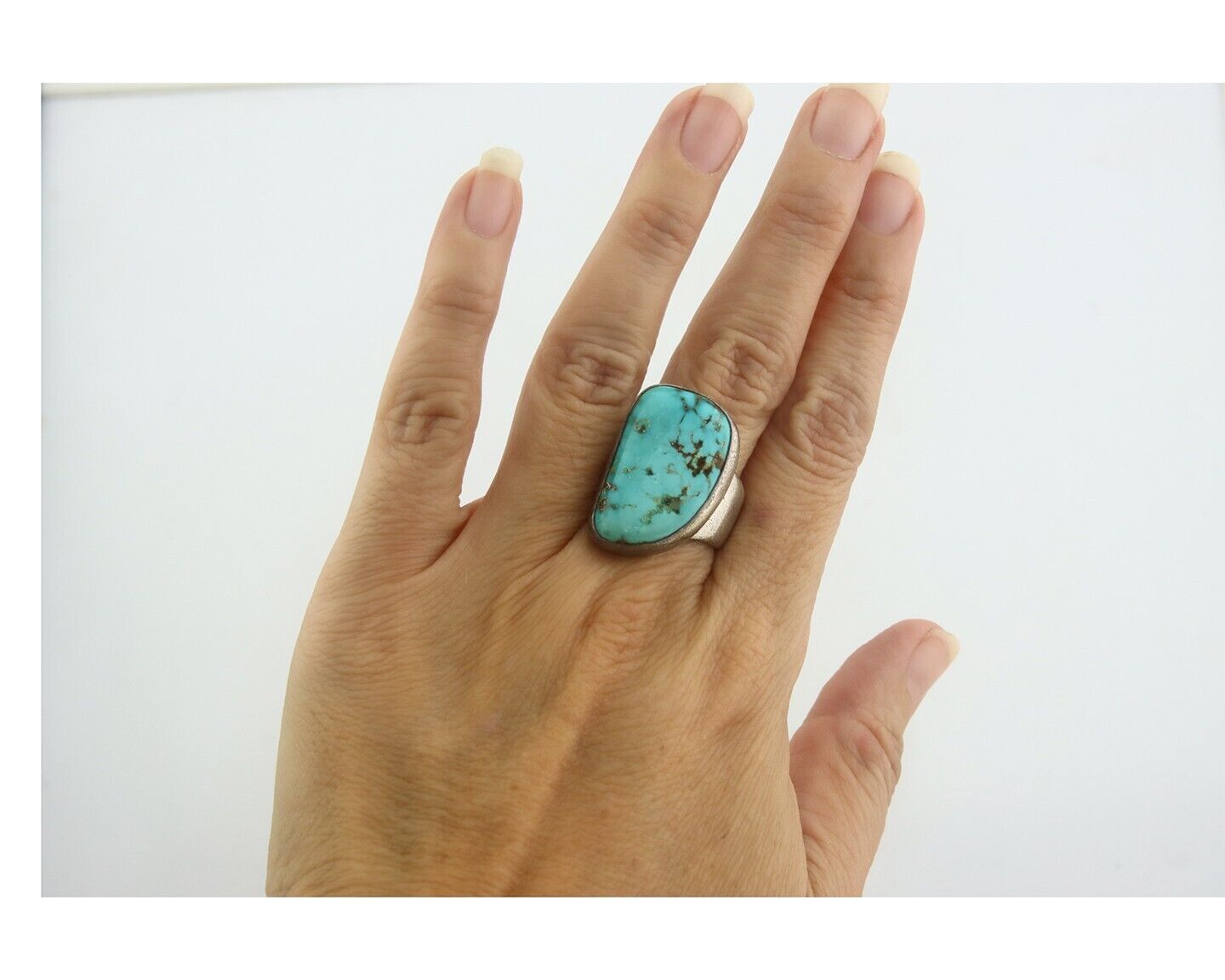 Navajo Ring 925 Sterling Turquoise Handmade Signed M Montoya C.80's Size 8.5