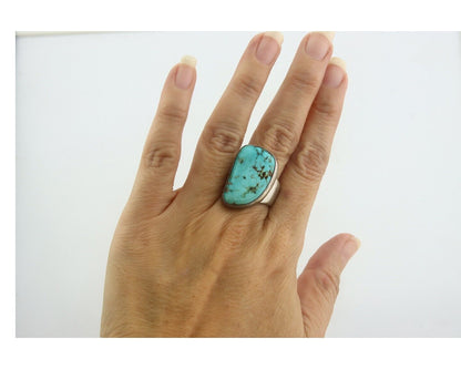 Navajo Ring 925 Sterling Turquoise Handmade Signed M Montoya C.80's Size 8.5