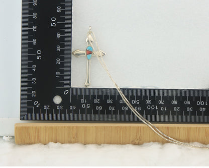 Navajo Cross Necklace Sterling Silver Authentic Natural Gemstones Signed M