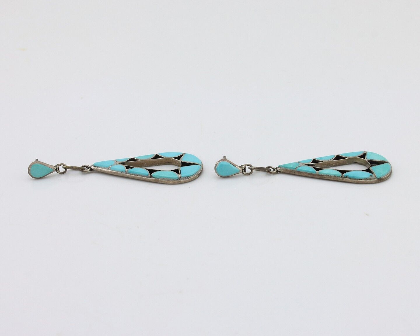 Navajo Handmade Earrings 925 Silver Blue Turquoise Native Artist C.80s