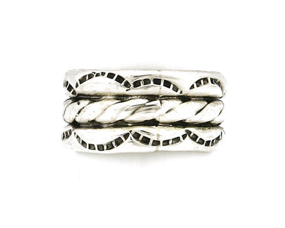 Navajo Ring .925 Silver Handmade Hand Stamped 3 Row Rope Band C.1980's Size 5.0