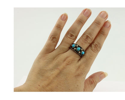 Zuni Ring .925 Silver Natural Sleeping Beauty Turquoise Signed MZR C.80's