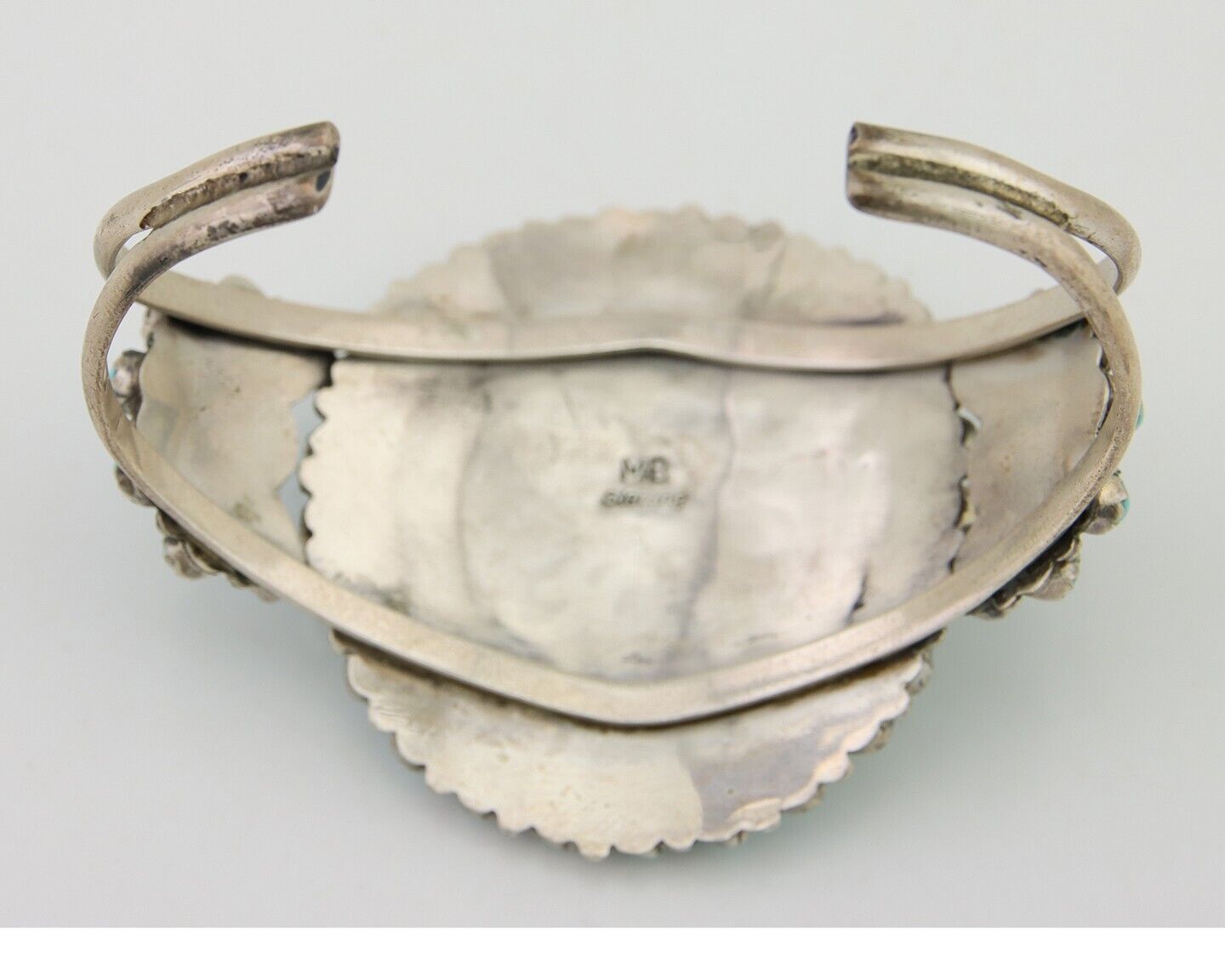 Navajo Bracelet 925 Silver Natural Blue Turquoise Signed Mathilda Benally C.80's