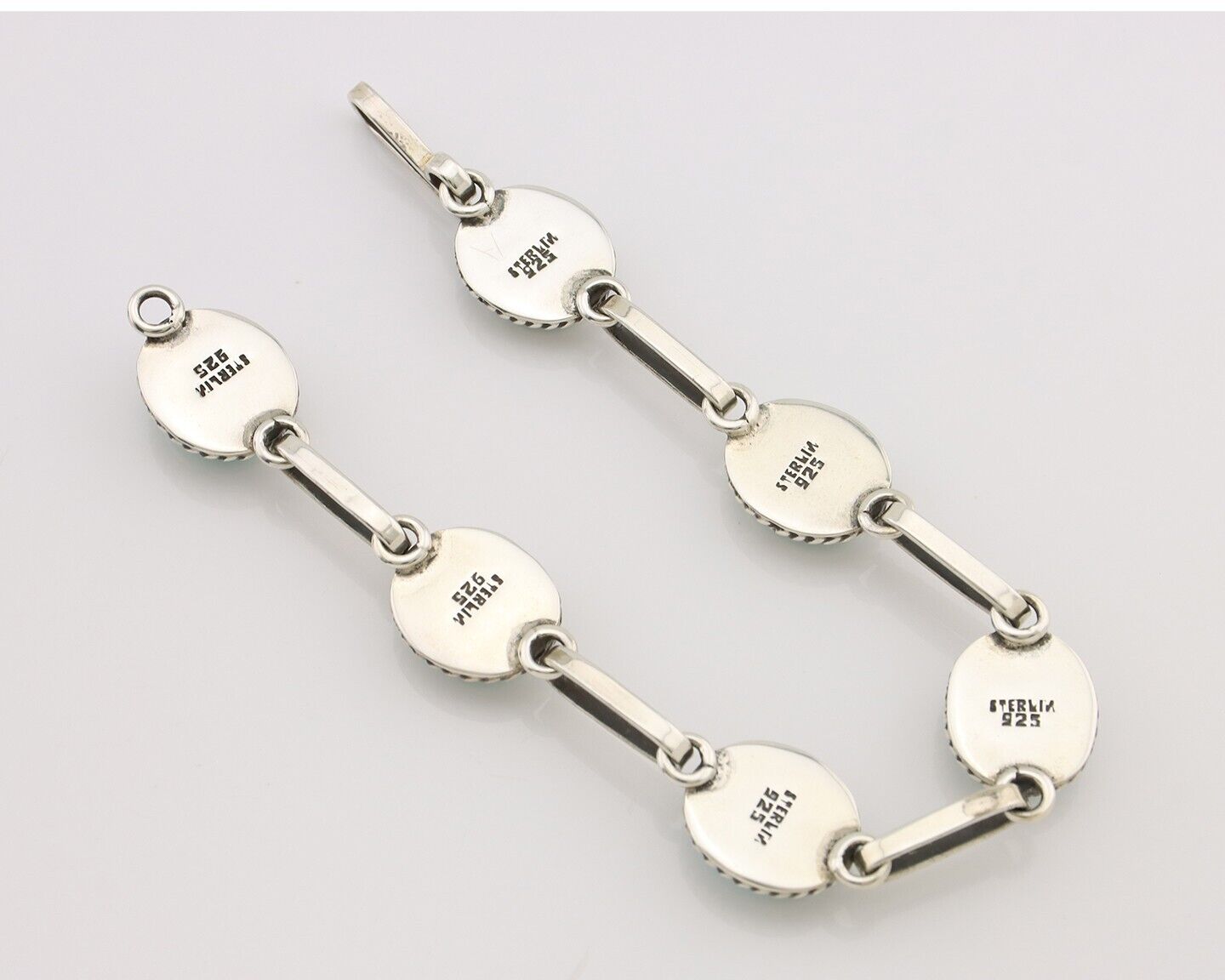 Navajo Link Bracelet 925 Silver Kingman Turquoise Native American Artist C.80's