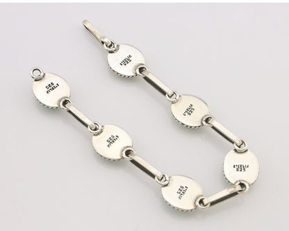 Navajo Link Bracelet 925 Silver Kingman Turquoise Native American Artist C.80's