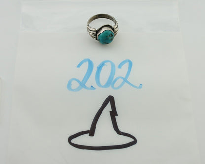 Navajo Handmade Ring 925 Silver Mined Blue Turquoise Native American Artist C80s