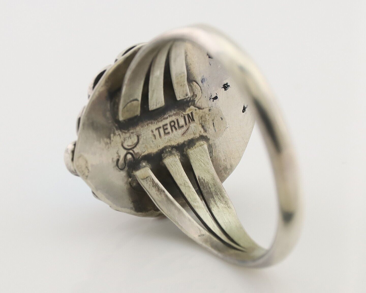 Navajo Ring 925 Silver Sleeping Beauty Turquoise Artist Signed SC C.80's