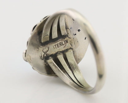 Navajo Ring 925 Silver Sleeping Beauty Turquoise Artist Signed SC C.80's