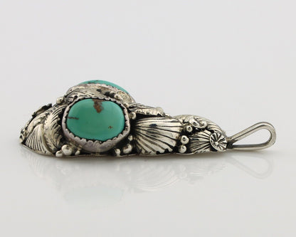 Navajo Pendant 925 Silver Natural Mined High Grade Turquoise Signed Tom Willeto