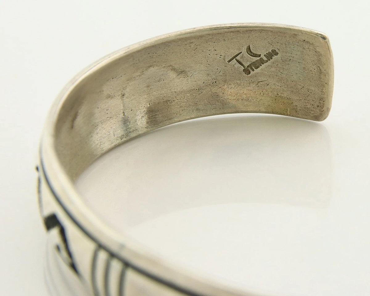 Navajo Cuff Bracelet 925 Sterling Silver Vintage Hand Stamped Signed T Singer