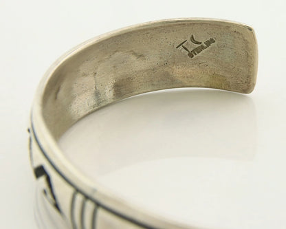 Navajo Cuff Bracelet 925 Sterling Silver Vintage Hand Stamped Signed T Singer