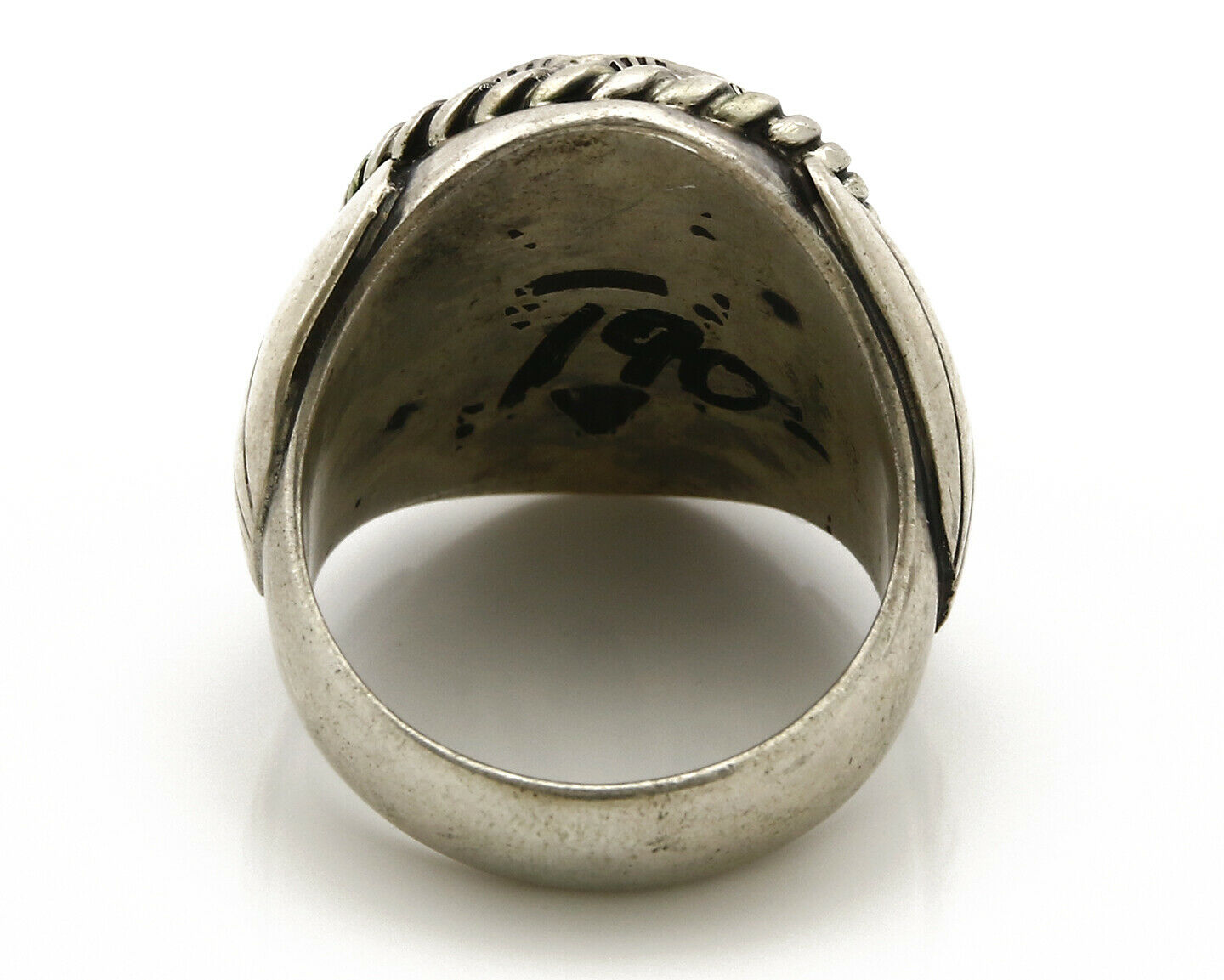 Navajo Ring .925 SOLID Silver Kingman Turquoise Signed Artist TeePee C.80's