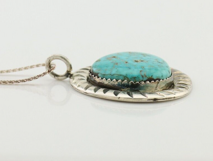Navajo Pendant 925 Silver Natural Blue Turquoise Artist Signed Yazzie C.80's