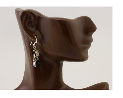 Navajo Dangle Earrings 925 Silver Black Onyx Native American Artist C.80's