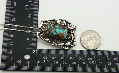 Navajo Necklace 925 Silver Natural Turquoise Artist Signed Sun Set C.80's