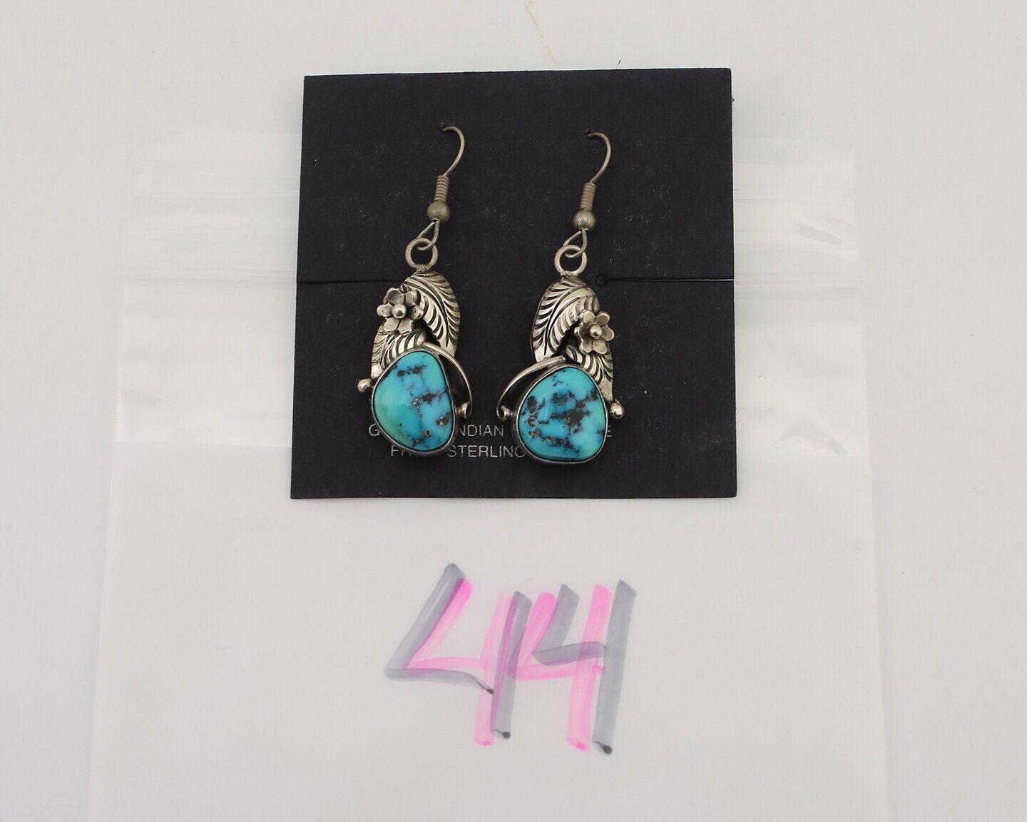 Navajo Handmade Earrings 925 Silver Natural Turquoise Native Artist C.80's