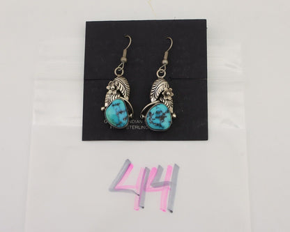 Navajo Handmade Earrings 925 Silver Natural Turquoise Native Artist C.80's