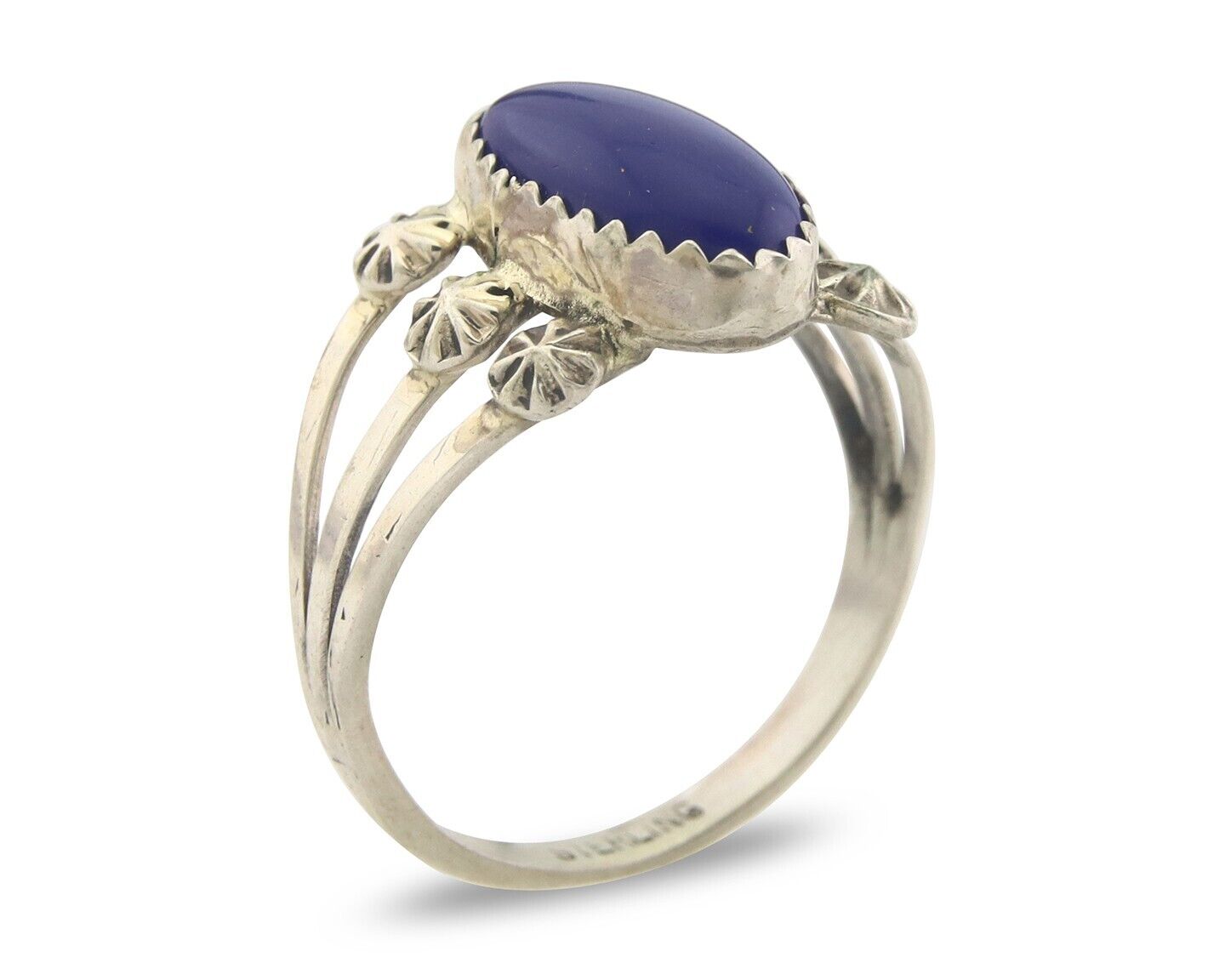 Navajo Ring 925 Sterling Natural Lapis Handmade Native Artist C.80's