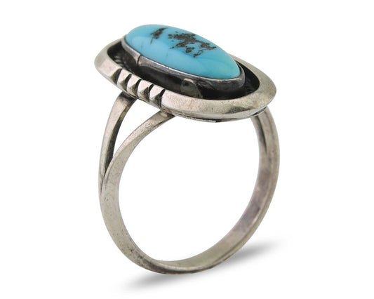 Navajo Ring 925 Silver Sleeping Beauty Turquoise Native American Artist C.80's