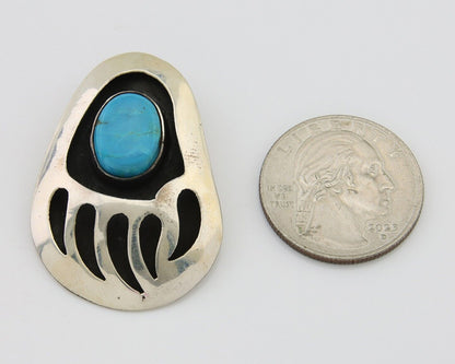 Navajo Paw Pendant 925 Silver Natural Turquoise Native American Artist C.80's