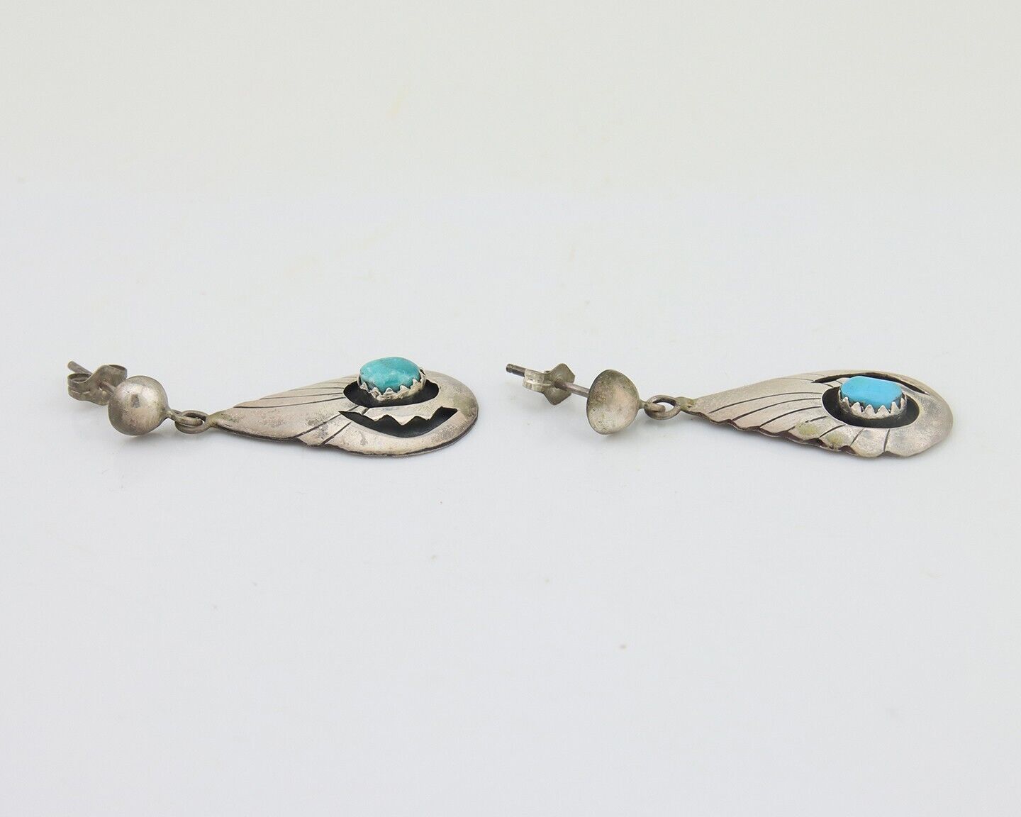 Navajo Earrings 925 Silver Blue Turquoise Native American Artist C.80's