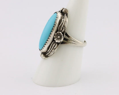 Navajo Ring 925 Silver Sleeping Beauty Turquoise Signed SC C.80's