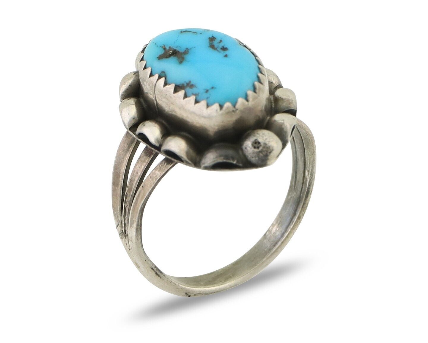 Navajo Ring 925 Silver Sleeping Beauty Turquoise Artist Signed SC C.80's