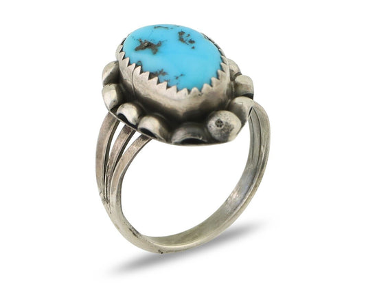Navajo Ring 925 Silver Sleeping Beauty Turquoise Artist Signed SC C.80's