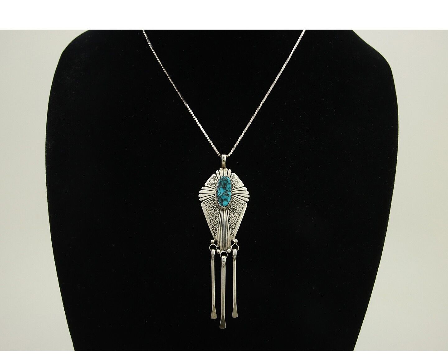 Navajo Necklace 925 Silver Natural Turquoise Artist Signed MT C.80's