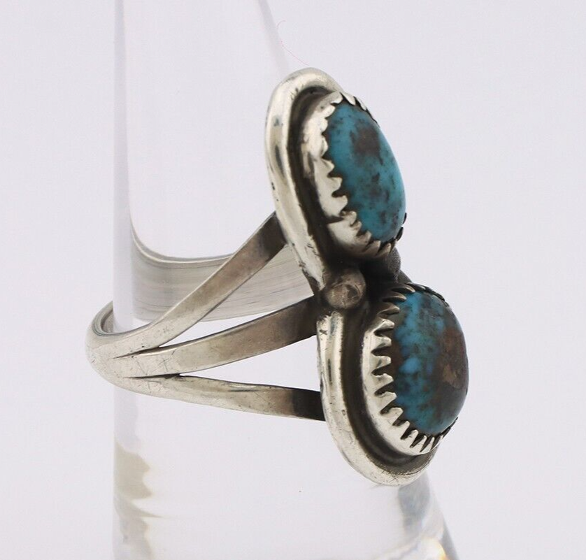 Navajo Ring 925 Silver Natural Blue Turquoise Native American Artist C.80's