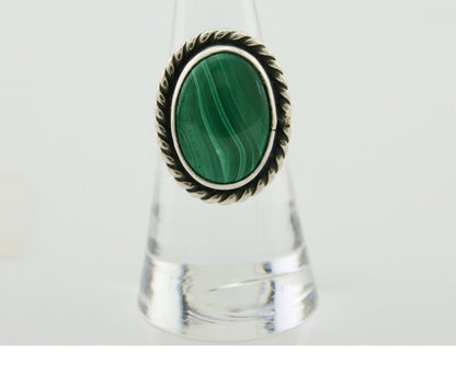 Navajo Ring 925 Silver Natural Malachite Native American Artist C.80's