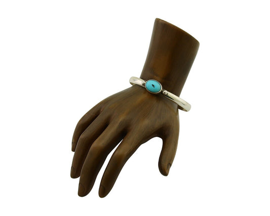 Navajo Cuff Bracelet Blue Turquoise 925 Silver Native American Artist C.80's