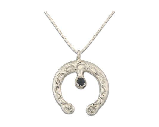 Navajo Sterling Silver Necklace Onyx Sand Cast Authentic Vintage Native American