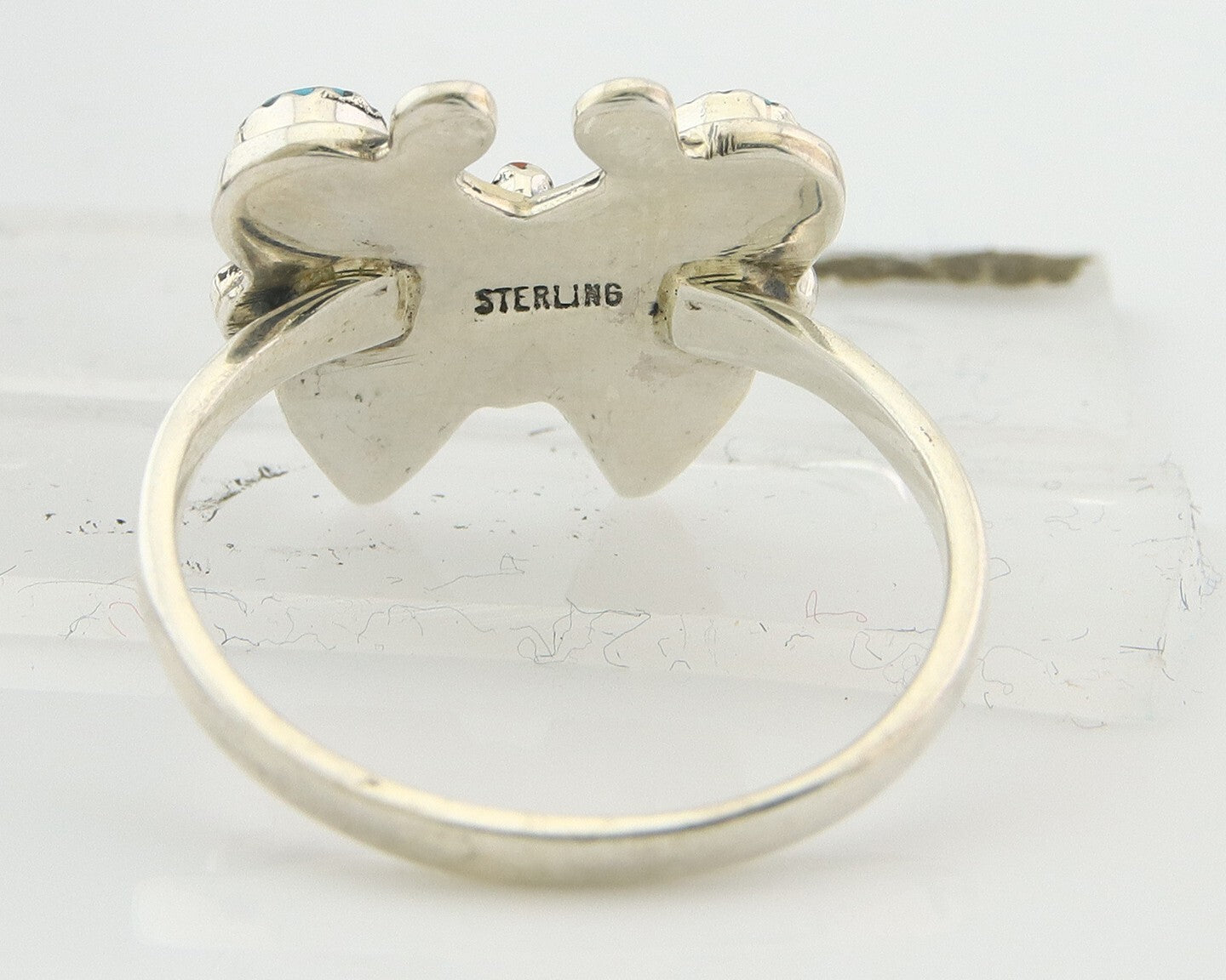 Navajo Butterfly Ring 925 Sterling Silver Authentic Turquoise & Coral Size 8.0