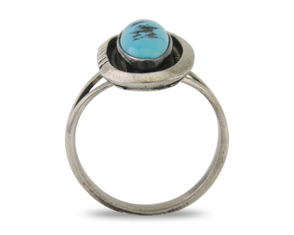 Navajo Ring 925 Silver Sleeping Beauty Turquoise Native American Artist C.80's