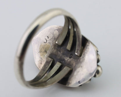 Navajo Ring 925 Silver Sleeping Beauty Turquoise Artist Signed SC C.80's