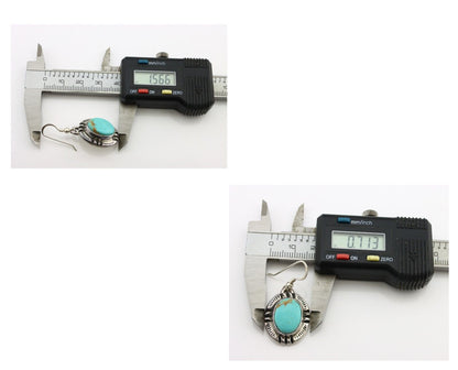 Navajo Handmade Earrings 925 Silver Natural Arizona Turquoise Signed Gecko C.80s