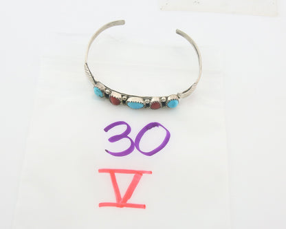 Navajo Bracelet 925 Silver Coral & Turquoise Cuff Signed Keith James C.80's