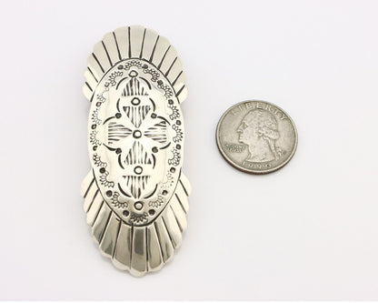 Women's Navajo Hair Clip Hand Stamped 925 Silver Artist Signed C Montoya C.80's