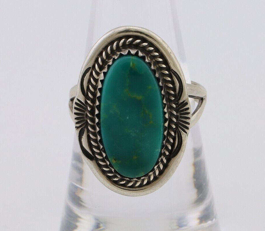 Navajo Hand Stamped Ring 925 Silver Natural Turquoise Native Artist C.80's