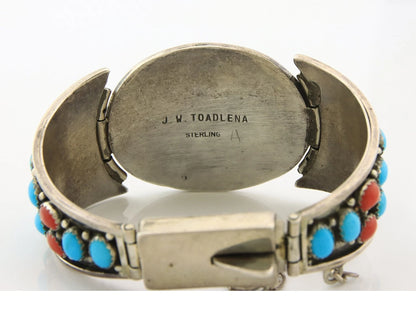 Navajo Cuff Bracelet Sterling Silver Natural Gemstone Vintage Signed JW Toadlena