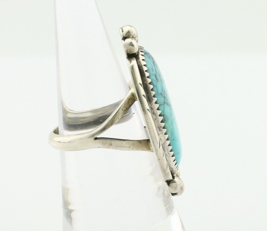 Navajo Ring 925 Silver Natural Spiderweb Turquoise Native American Artist C.80's