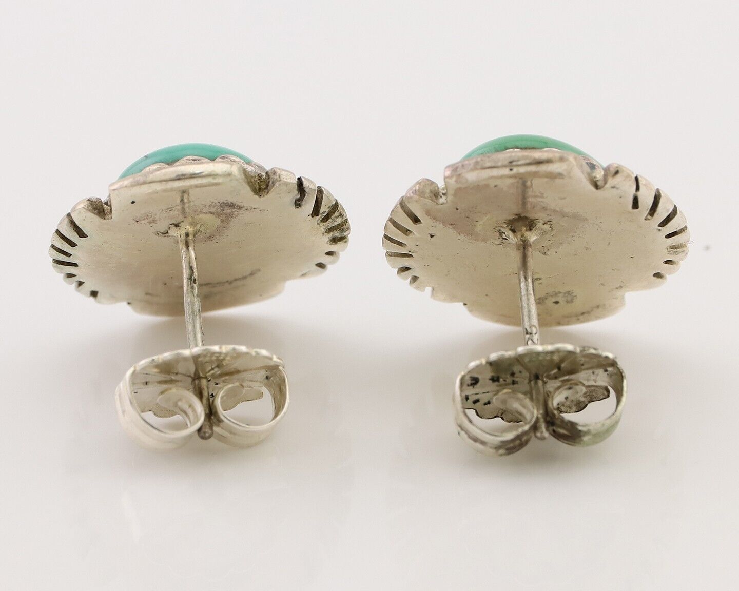 Navajo Earrings 925 Silver Natural Mined Turquoise Native American Artist C.80's