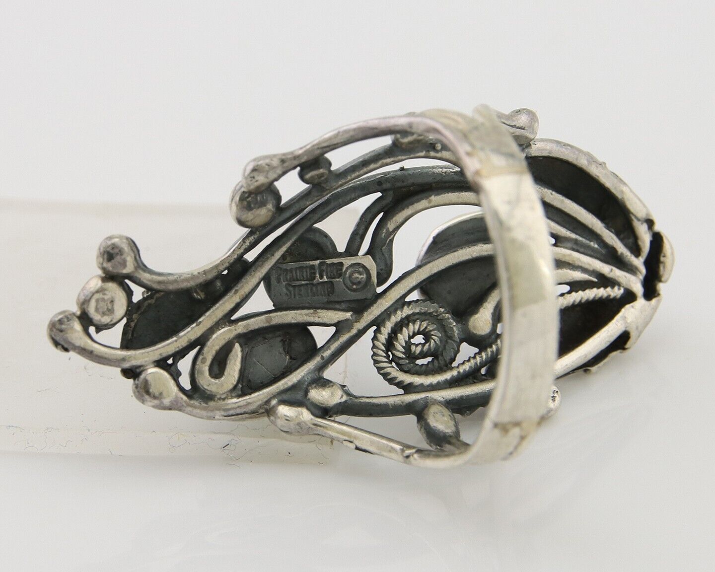 Navajo Ring 925 Silver Natural Denim Lapis Artist Signed Prairie Fire C.80's